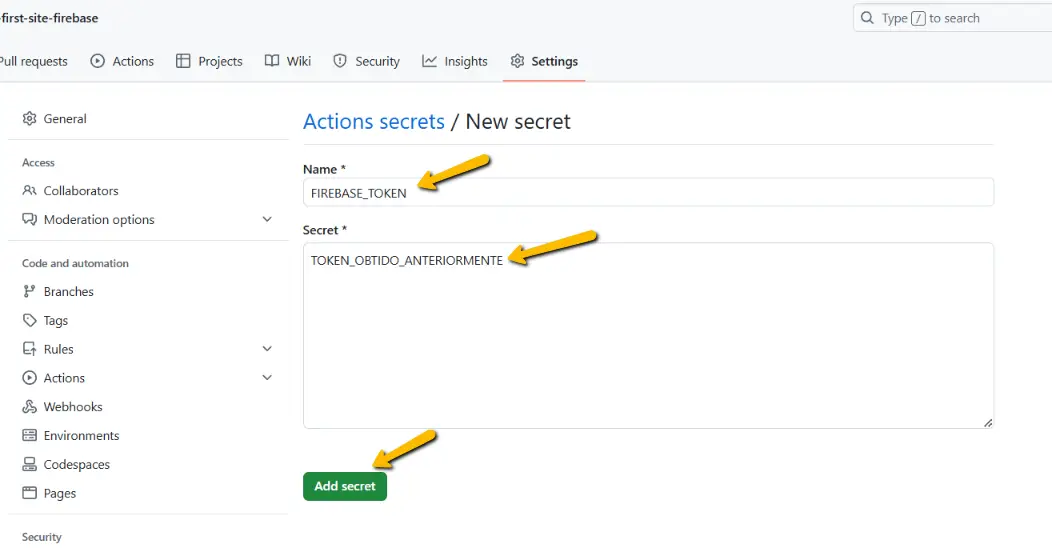 Github-add secret