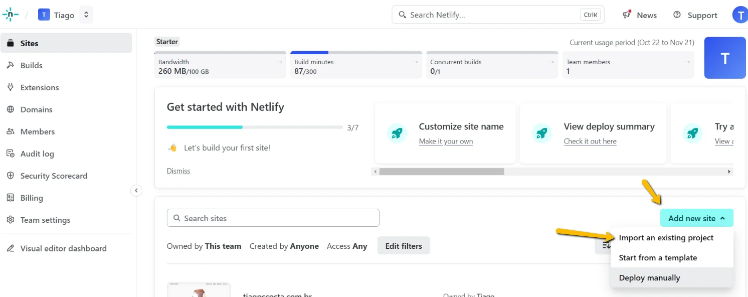 Netlify - importando projeto Netlify-importando projeto