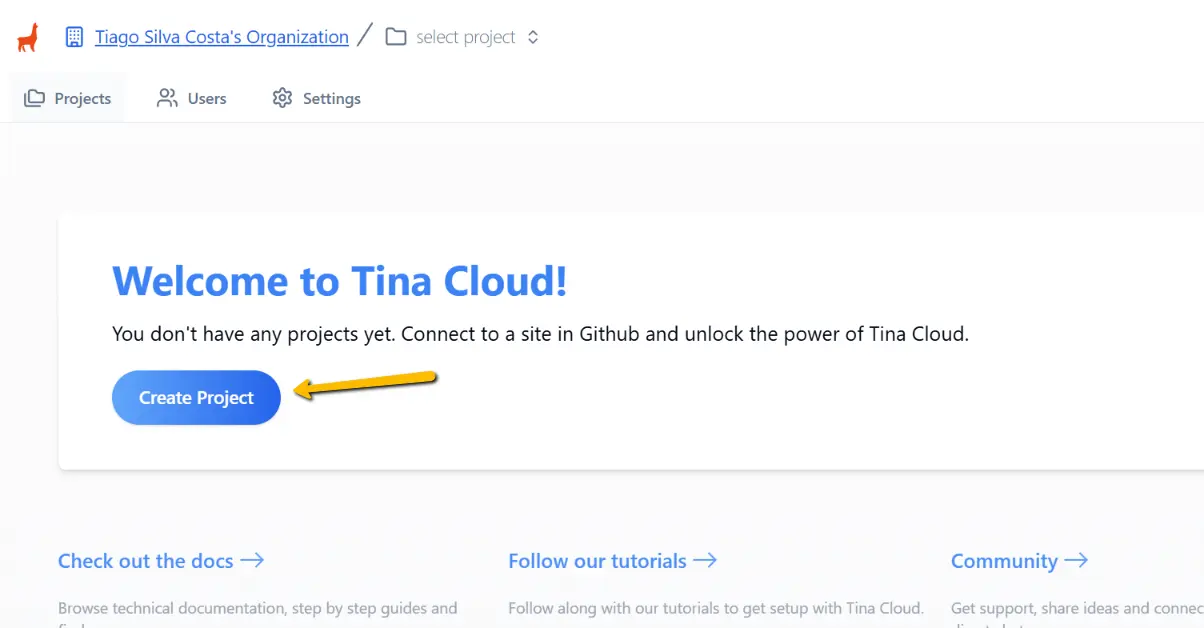 TinaCloud - create project