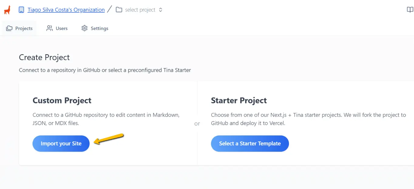 TinaCloud - import site