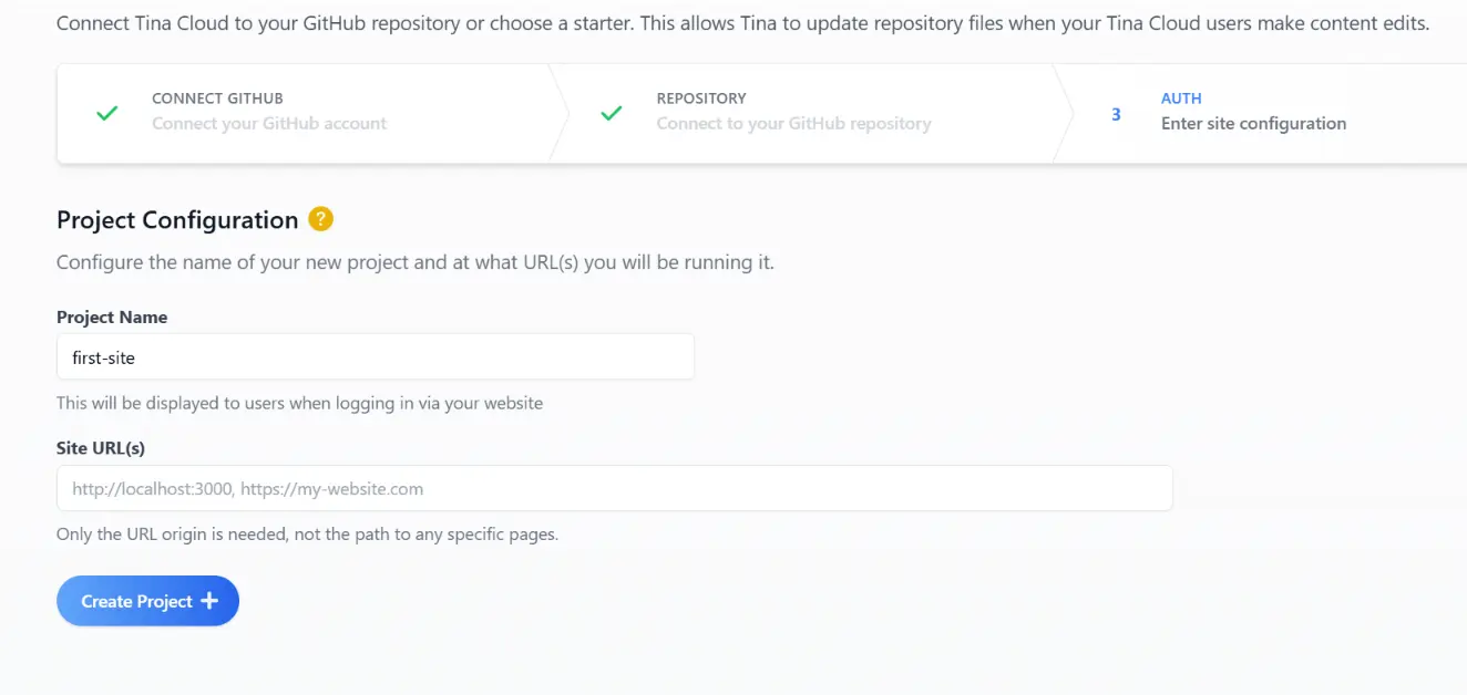 TinaCloud - bt create project