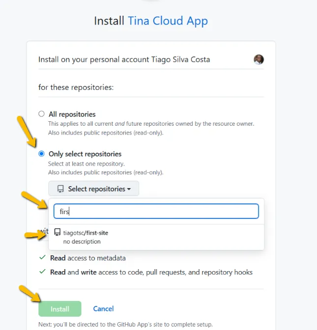 TinaCloud - install repository github