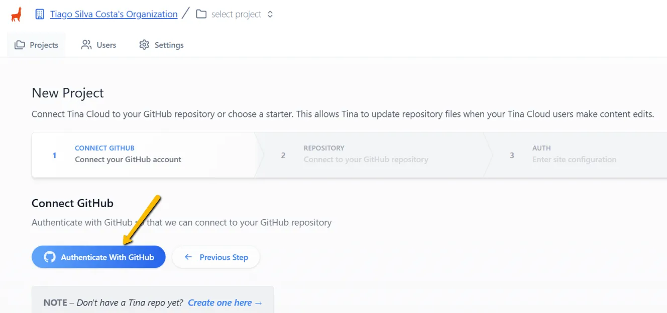 TinaCloud - auth with github